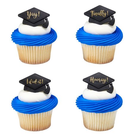 CAKEDRAKE Graduation Theme Cake Topper, Grad Hat Sayings-Cupcake Rings 24/PKG CD-DCP-22805-24/PKG